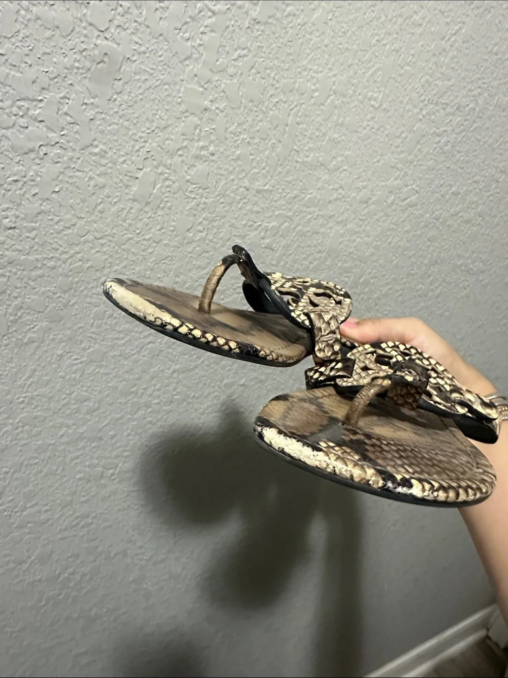 Tory Burch Snake Print Miller Sandals in Tan and Black